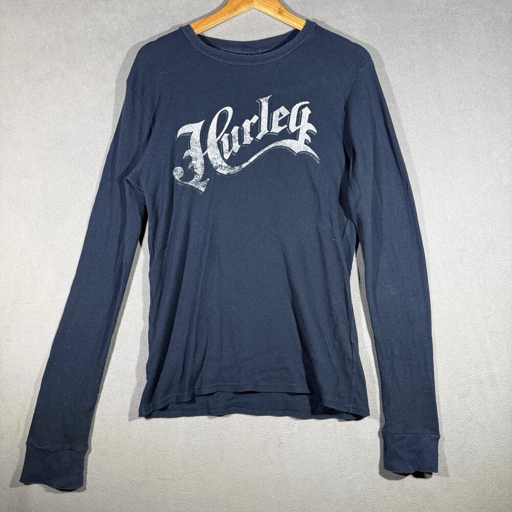 Vintage Y2K Hurley Black Long Sleeve Thermal Black Shirt Mens Large Logo Skate